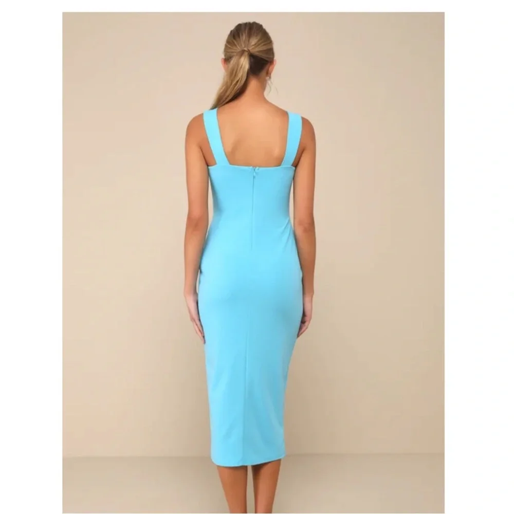 NWT Lulus Elegant Teal Blue Fitted Sleeveless Dress Sz US Medium - Picture 5 of 9